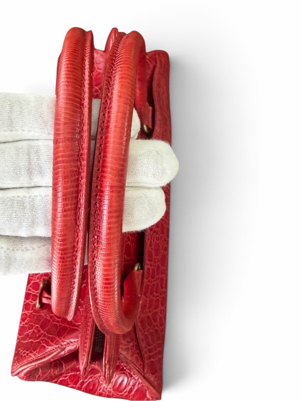 Vintage Brahmin Prissy Collection Vivian Satchel Red Croc Italian Leather Bag - Picture 14 of 15